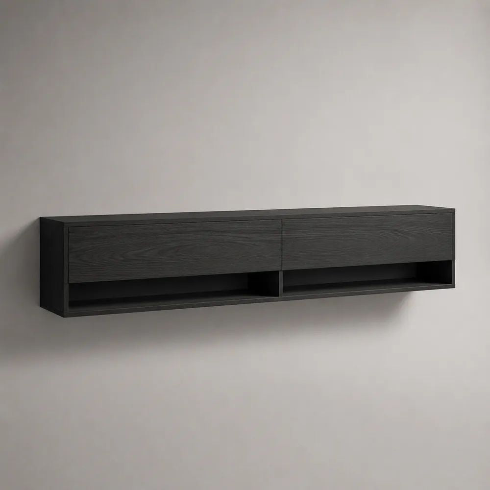 Mobile porta TV sospeso rettangolare in pannello truciolare melaminico nero effetto rovere, 160 x 35 x 40 cm