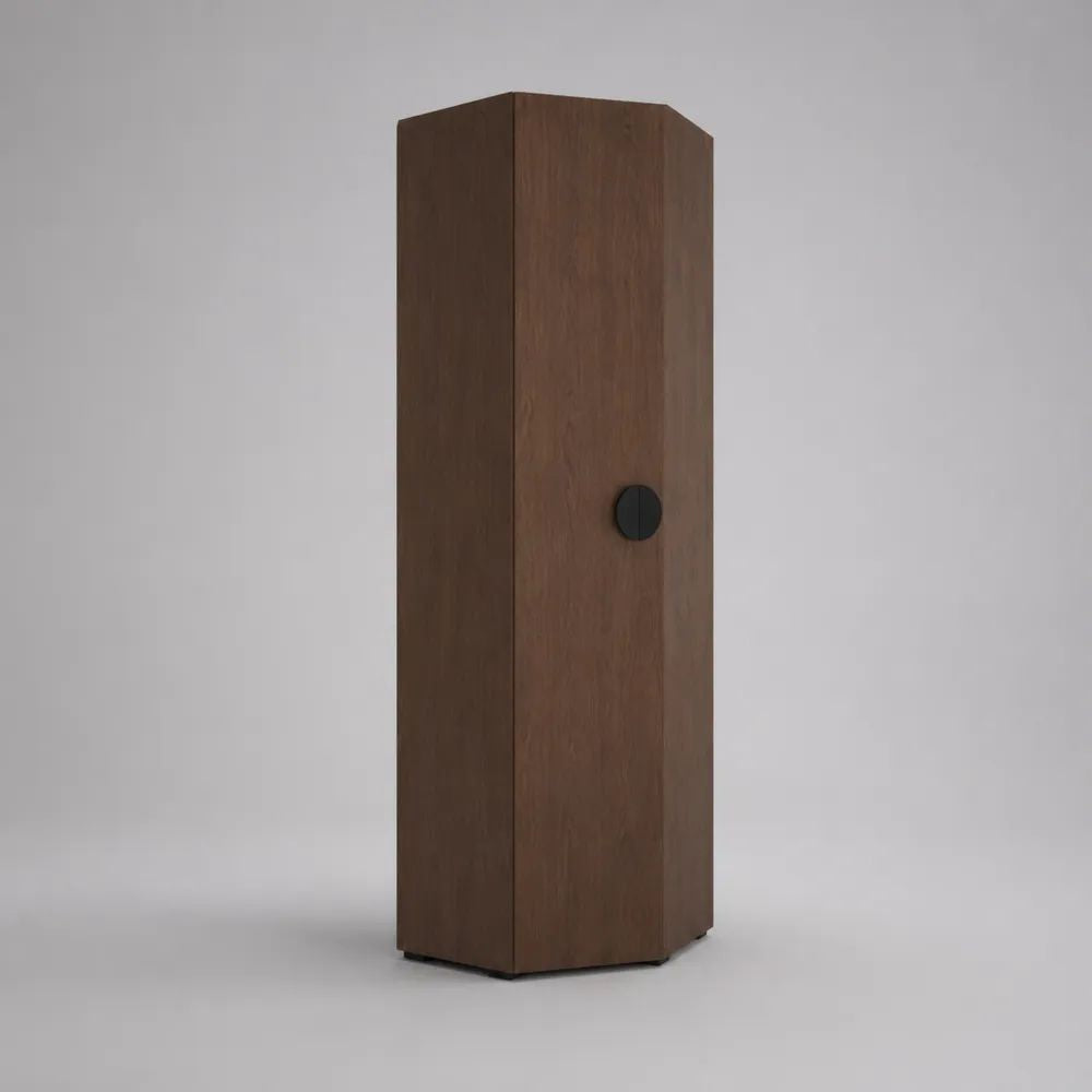 Armadio angolare pentagonale a 1 anta in legno marrone noce e metallo nero, 50 × 50 × 180 cm