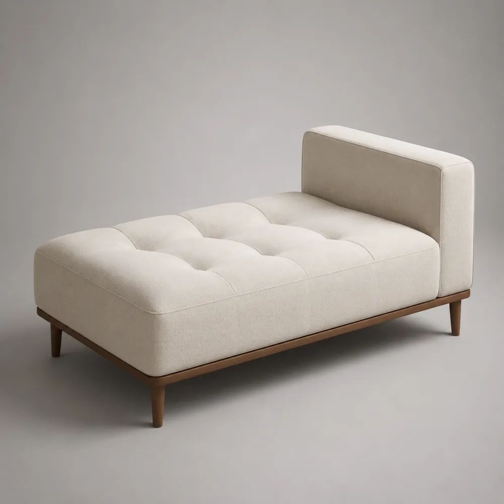 Chaise longue imbottita in poliestere con base in legno, avorio e marrone noce, 140 x 80 x 78 cm