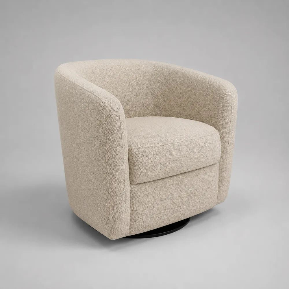 Poltrona girevole a 360° in tessuto bouclé crema con schienale avvolgente, 78 x 75 x 78 cm