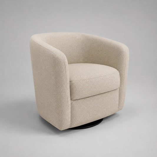 Poltrona girevole a 360° in tessuto bouclé crema con schienale avvolgente, 78 x 75 x 78 cm