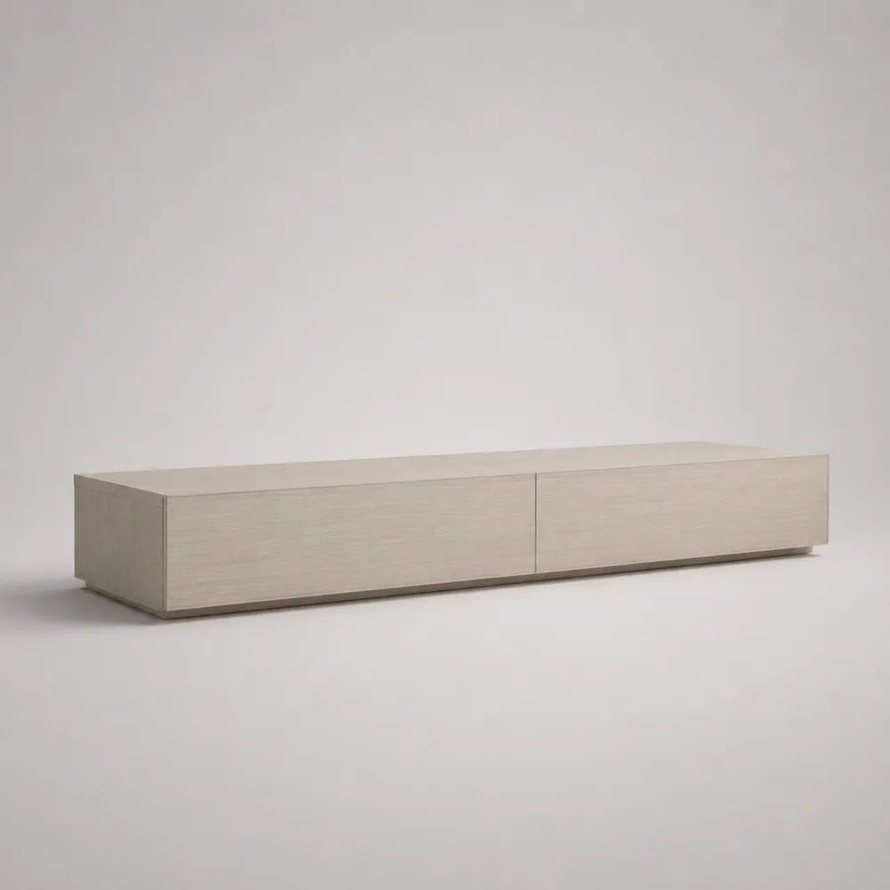 Mobile TV basso rettangolare in legno con 2 vani chiusi, rovere sbiancato e beige, 180 × 40 × 38 cm