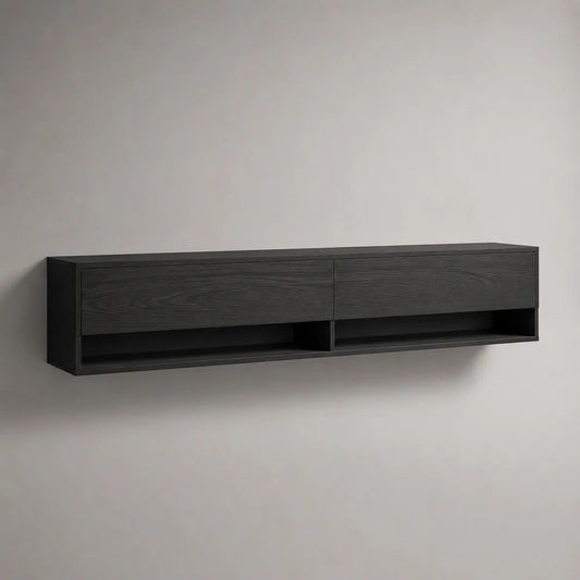 Mobile porta TV sospeso rettangolare in pannello truciolare melaminico nero effetto rovere, 160 x 35 x 40 cm