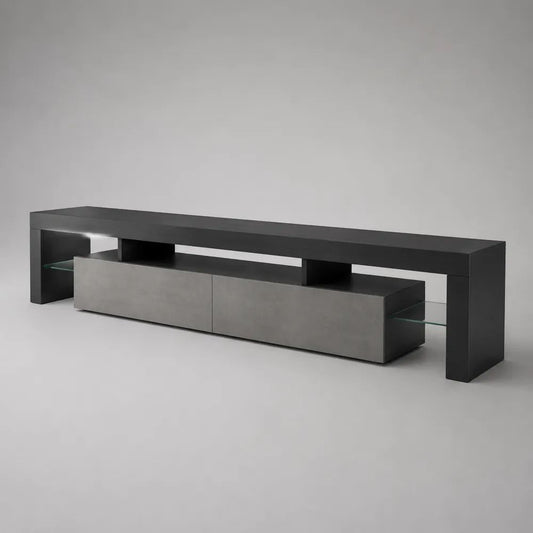 Mobile TV rettangolare in MDF e vetro grigio cemento e antracite, 240 × 40 × 65 cm