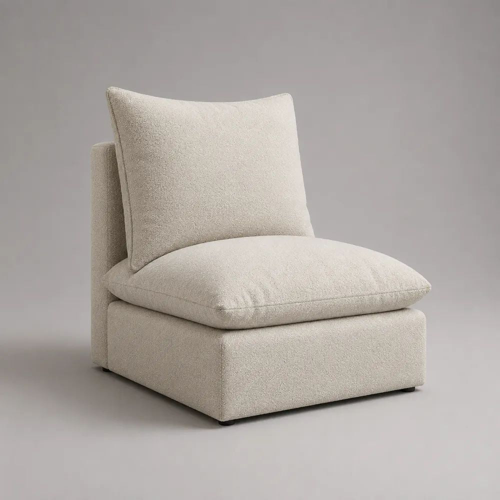Poltrona lounge quadrata senza braccioli in bouclé di poliestere crema, 80 x 90 x 90 cm