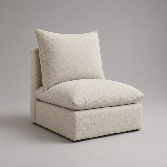 Poltrona lounge quadrata senza braccioli in bouclé di poliestere crema, 80 x 90 x 90 cm