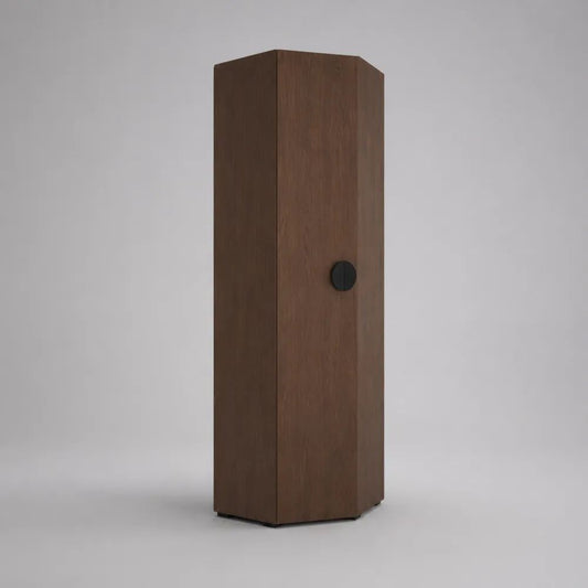 Armadio angolare pentagonale a 1 anta in legno marrone noce e metallo nero, 50 × 50 × 180 cm