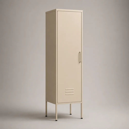 Armadio guardaroba in acciaio beige con 1 anta e piedini, 50 x 45 x 180 cm